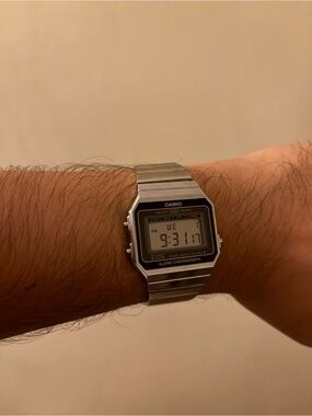Casio Digital Alarm Chronograph Watch - Silver with leather strap